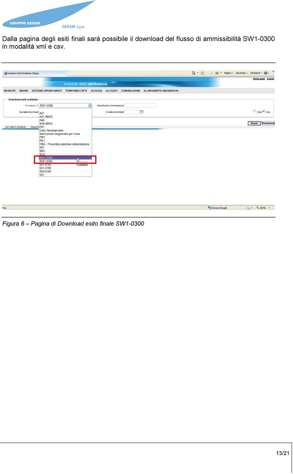 ammissibilità SW1-0300 in modalità xml e