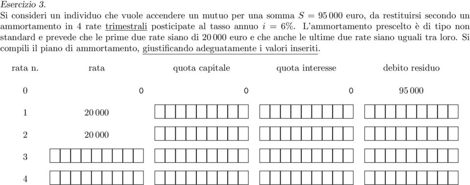 trimestrali posticipate al tasso annuo i = 6%.