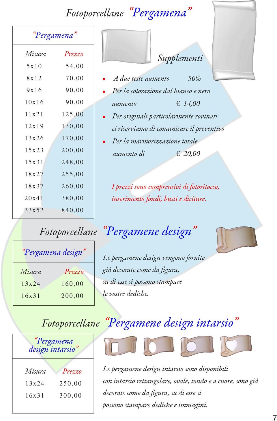 sono comprensivi di fotoritocco, inserimento fondi, busti e diciture.