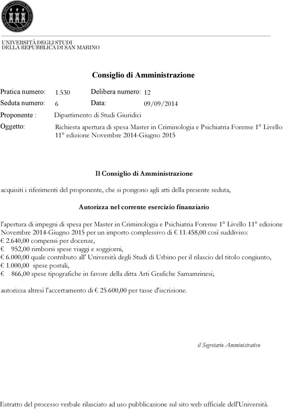 458,00 così suddiviso: 2.640,00 compensi per docenze, 952,00 rimborsi spese viaggi e soggiorni, 6.