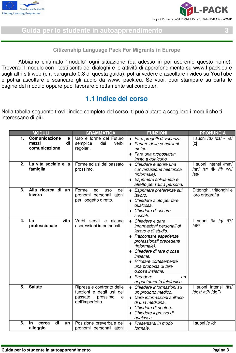 3 di questa guida); potrai vedere e ascoltare i video su YouTube e potrai ascoltare e scaricare gli audio da www.l-pack.eu.