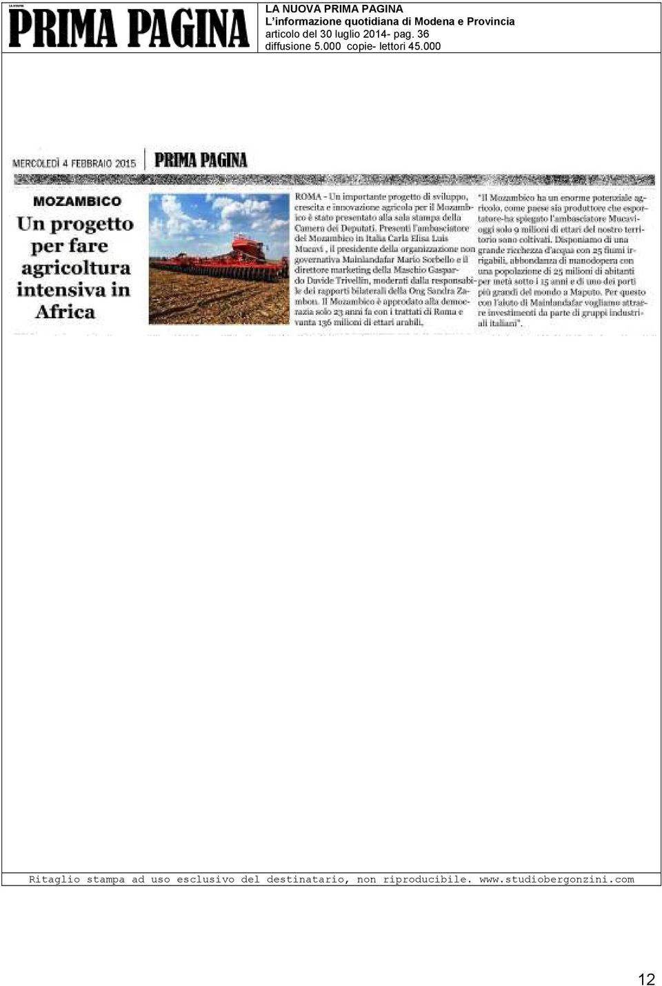 articolo del 30 luglio 2014- pag.