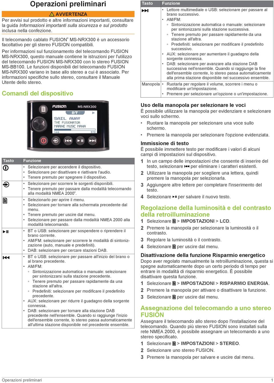 Per informazioni sul funzionamento del telecomando FUSION MS-NRX300, questo manuale contiene le istruzioni per l'utilizzo del telecomando FUSION MS-NRX300 con lo stereo FUSION MS-BB100.