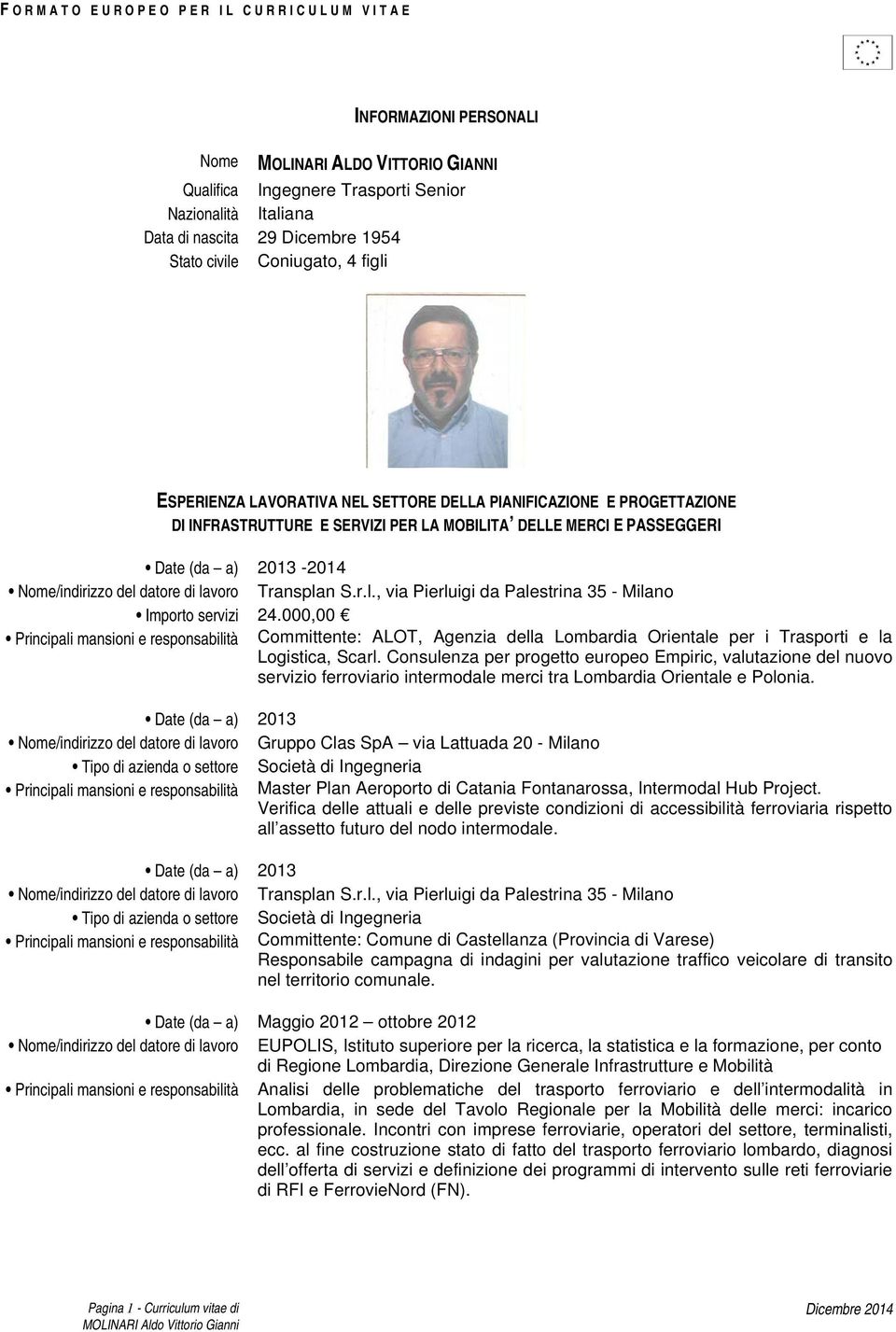 servizi 24.000,00 Principali mansioni e responsabilità Committente: ALOT, Agenzia della Lombardia Orientale per i Trasporti e la Logistica, Scarl.