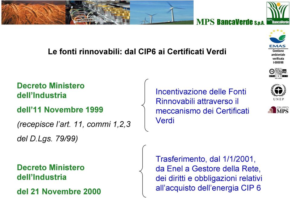 79/99) Decreto Ministero dell Industria del 21 Novembre 2000 Incentivazione delle Fonti Rinnovabili