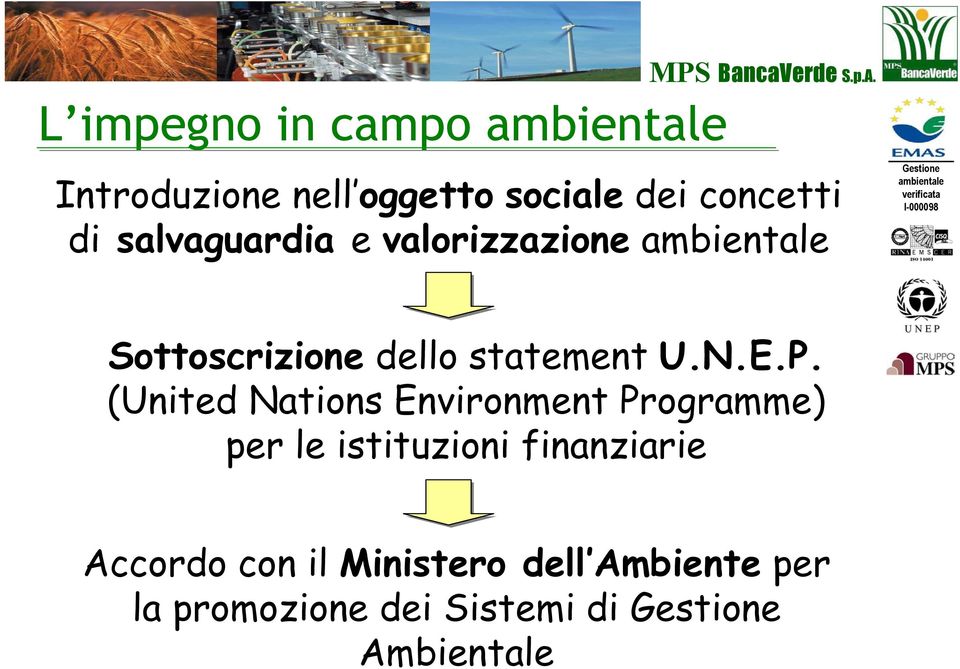 valorizzazione Sottoscrizione dello statement U.N.E.P.