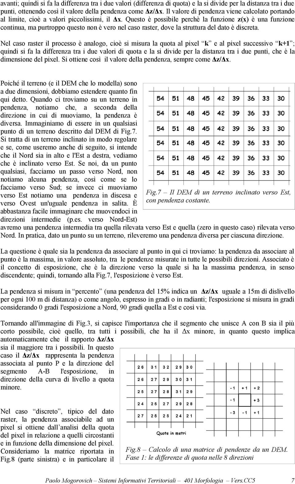 Questo è possibile perchè la funzione z(x) è una funzione continua, ma purtroppo questo non è vero nel caso raster, dove la struttura del dato è discreta.