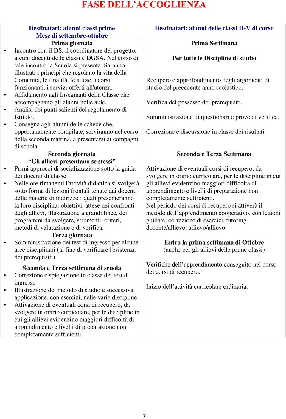 Affidamento agli Insegnanti della Classe che accompagnano gli alunni nelle aule. Analisi dei punti salienti del regolamento di Istituto.