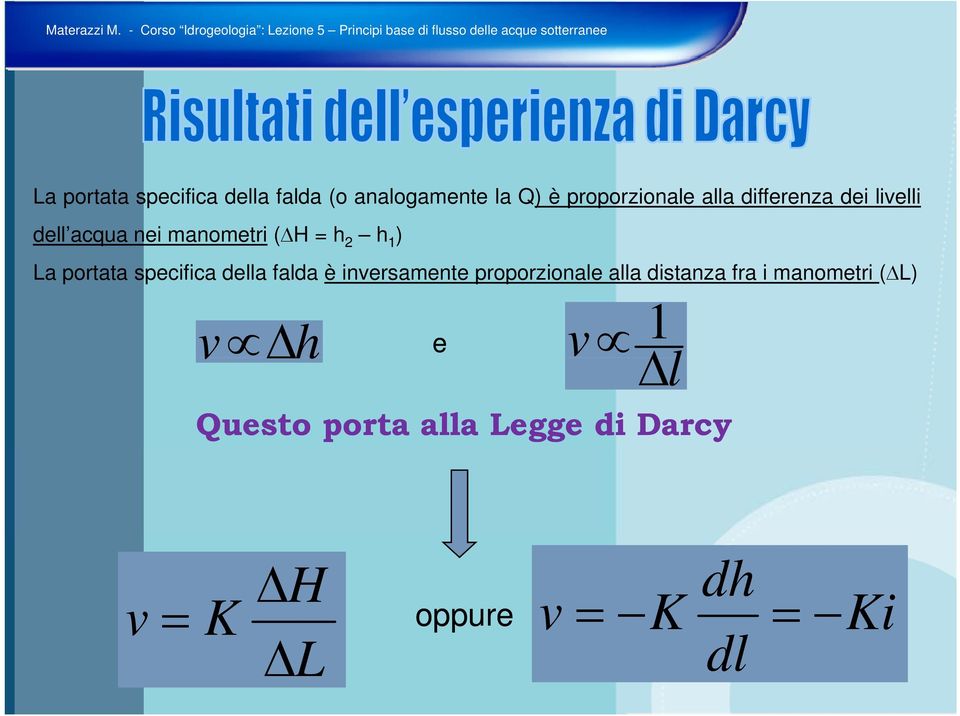 specifica della falda è inversamente proporzionale alla distanzaa fra i