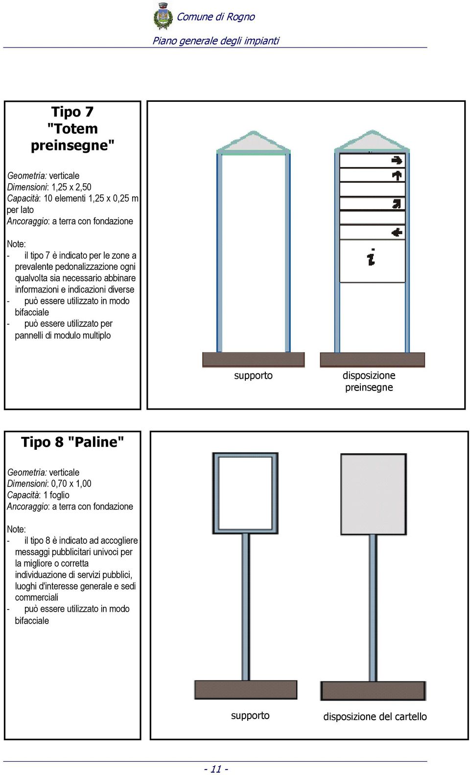 supporto disposizione preinsegne Tipo 8 "Paline" Dimensioni: 0,70 x 1,00 Capacità: 1 foglio - il tipo 8 è indicato ad accogliere messaggi