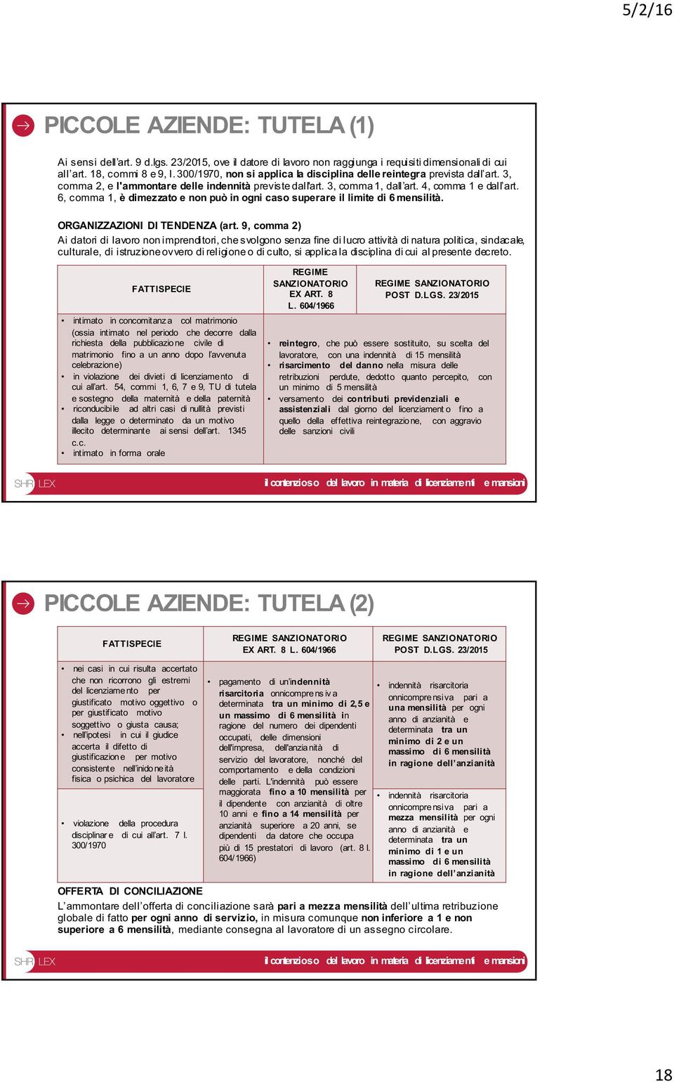 6, comma 1, è dimezzato e non può in ogni caso superare il limite di 6 mensilità. ORGANIZZAZIONI DI TENDENZA (art.