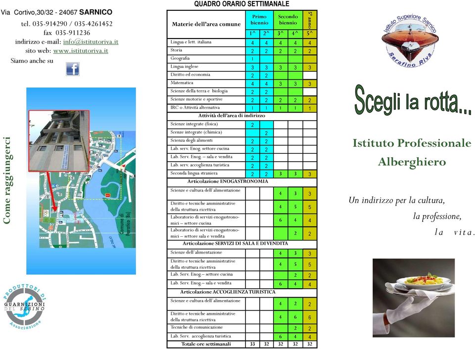 italiana 4 4 4 4 4 Storia 2 2 2 2 2 Geografia 1 Lingua inglese 3 3 3 3 3 Diritto ed economia 2 2 Matematica 4 4 3 3 3 Scienze della terra e biologia 2 2 Scienze motorie e sportive 2 2 2 2 2 IRC o