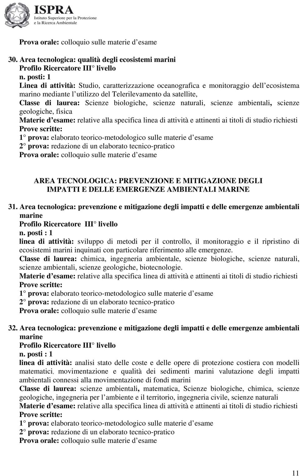 scienze naturali, scienze ambientali, scienze geologiche, fisica AREA TECNOLOGICA: PREVENZIONE E MITIGAZIONE DEGLI IMPATTI E DELLE EMERGENZE AMBIENTALI MARINE 31.