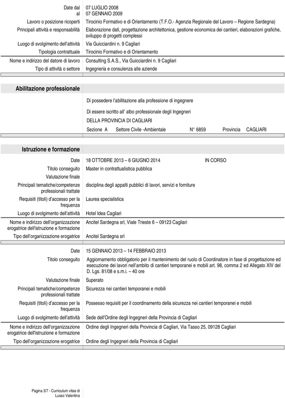 2009 Tirocinio Formativo e di Or