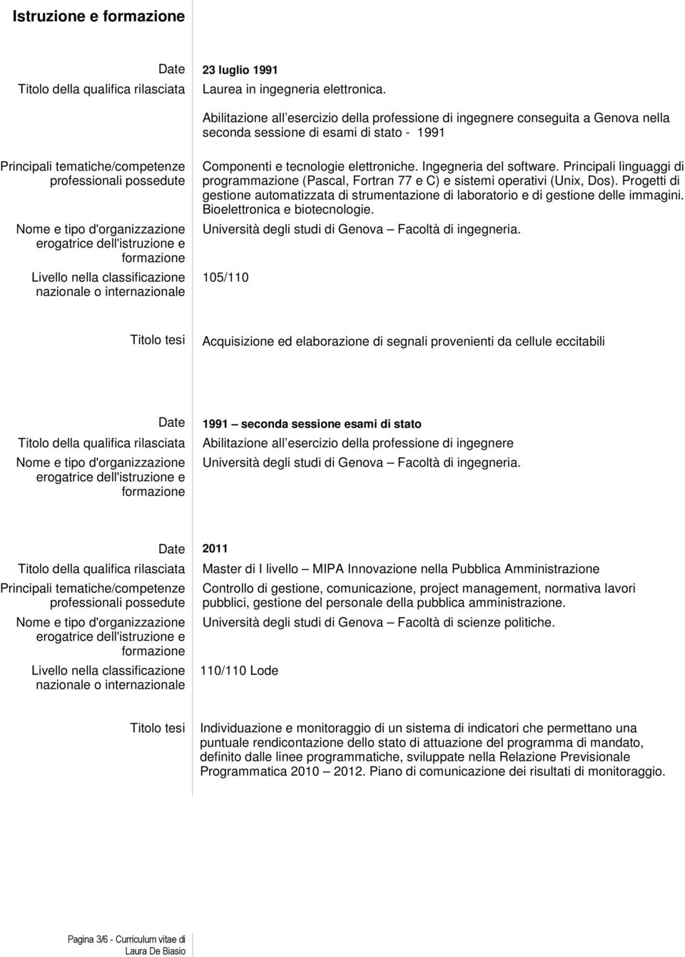 erogatrice dell'istruzione e formazione Livello nella classificazione nazionale o internazionale Componenti e tecnologie elettroniche. Ingegneria del software.