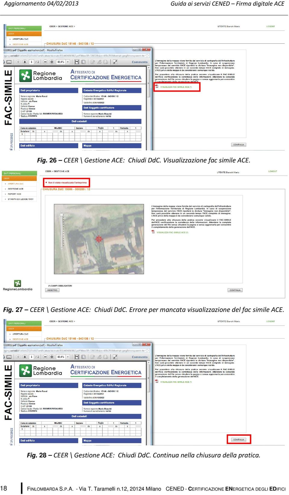 27 CEER \ Gestione ACE: Chiudi DdC. Errore per mancata visualizzazione del fac simile ACE. Fig.