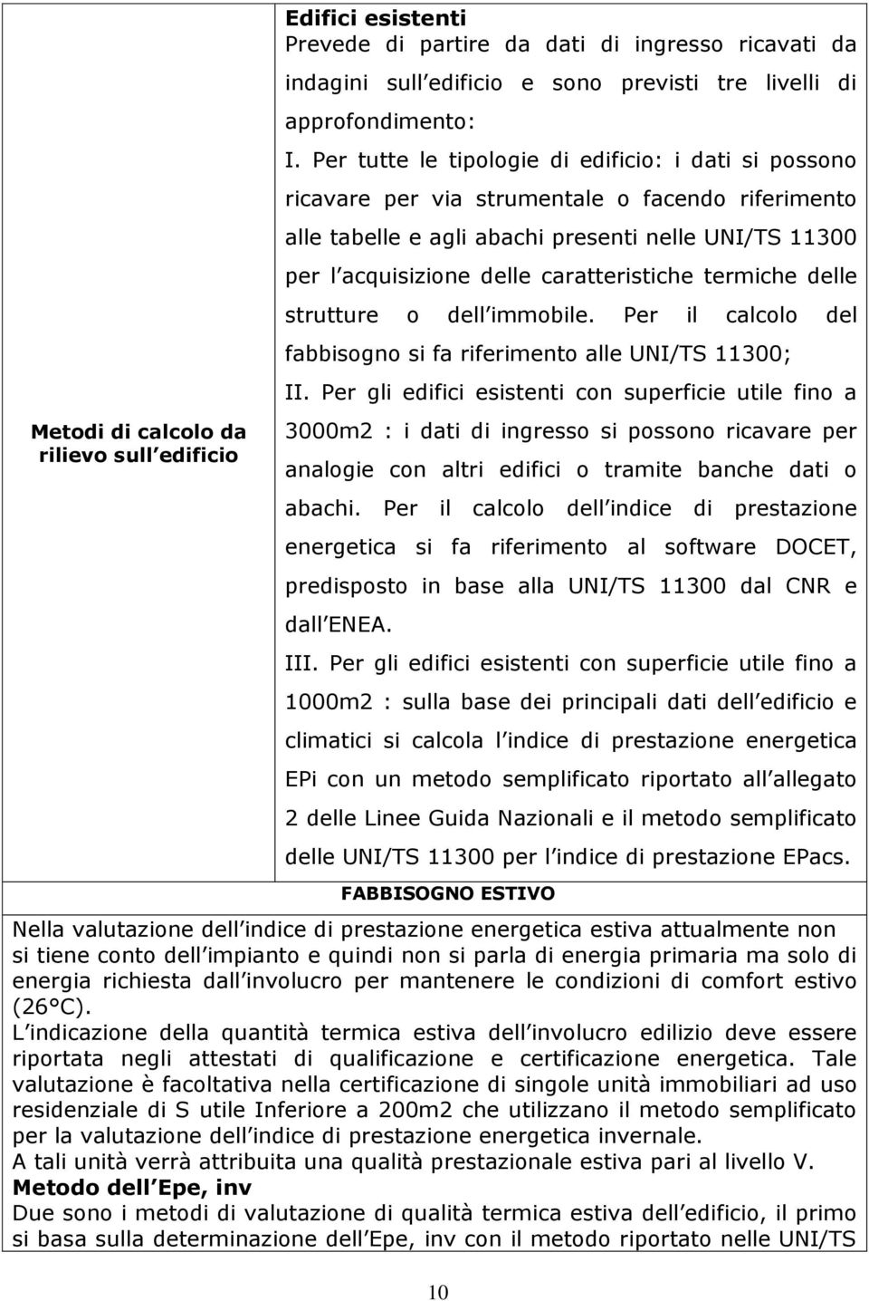 caratteristiche termiche delle strutture o dell immobile. Per il calcolo del fabbisogno si fa riferimento alle UNI/TS 11300; II.