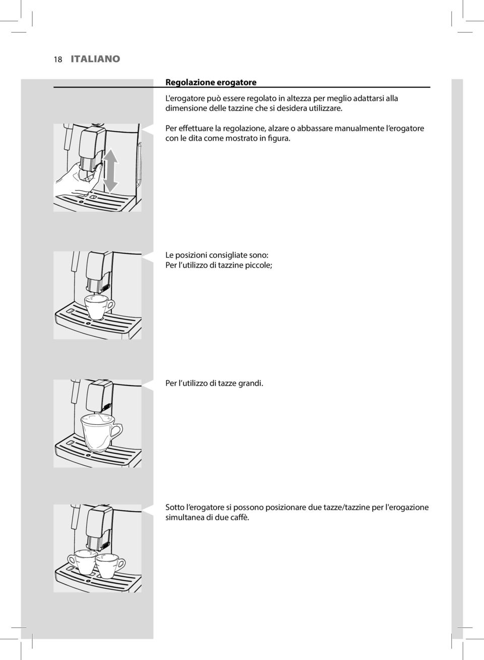 Per effettuare la regolazione, alzare o abbassare manualmente l erogatore con le dita come mostrato in figura.