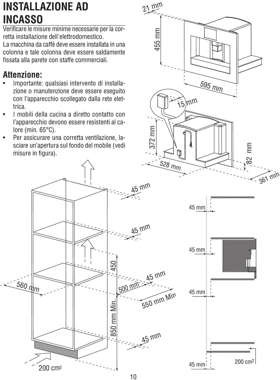 21 mm Attenzione: Importante: qualsiasi intervento di installazione o manutenzione deve essere eseguito con l apparecchio scollegato dalla rete elettrica.