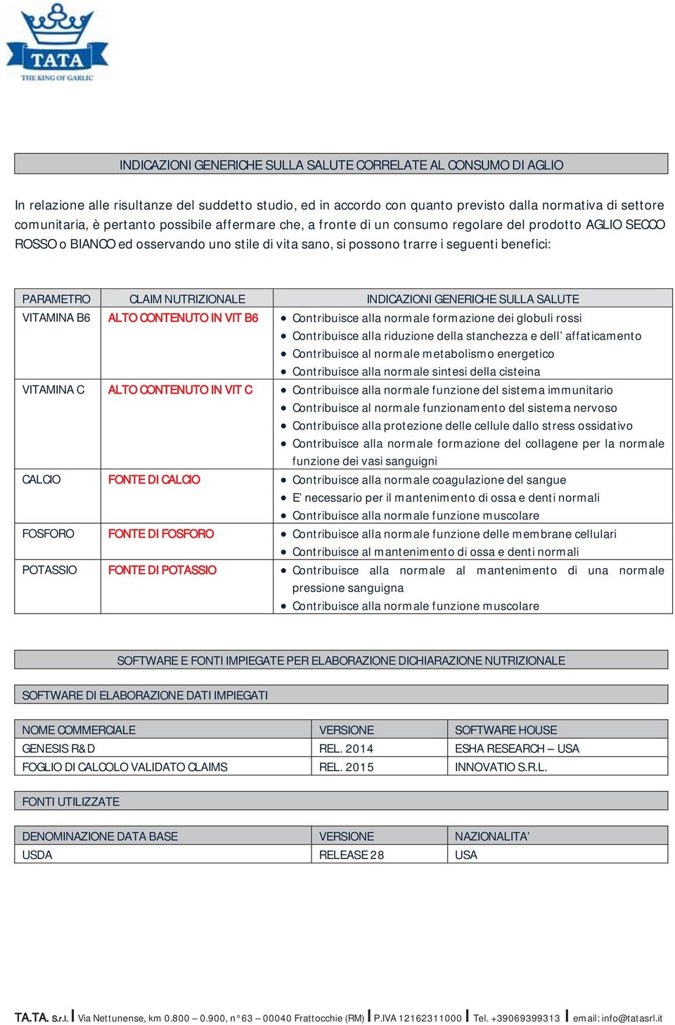 NUTRIZIONALE INDICAZIONI GENERICHE SULLA SALUTE VITAMINA B6 ALTO CONTENUTO IN VIT B6 Contribuisce alla normale formazione dei globuli rossi Contribuisce alla riduzione della stanchezza e dell