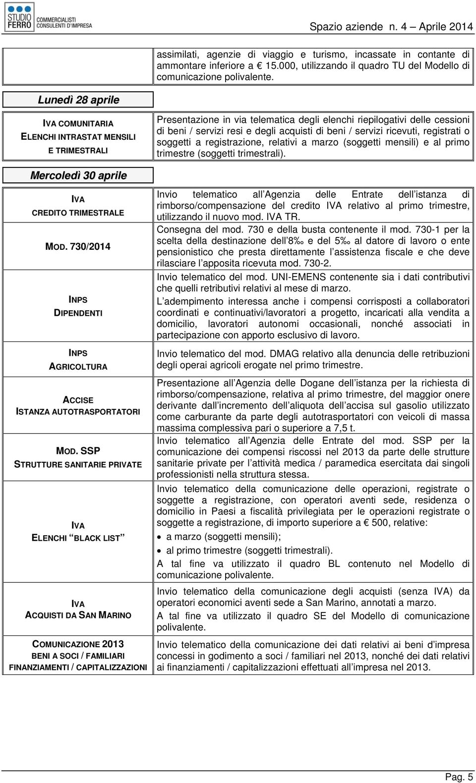 servizi resi e degli acquisti di beni / servizi ricevuti, registrati o soggetti a registrazione, relativi a marzo (soggetti mensili) e al primo trimestre (soggetti trimestrali).