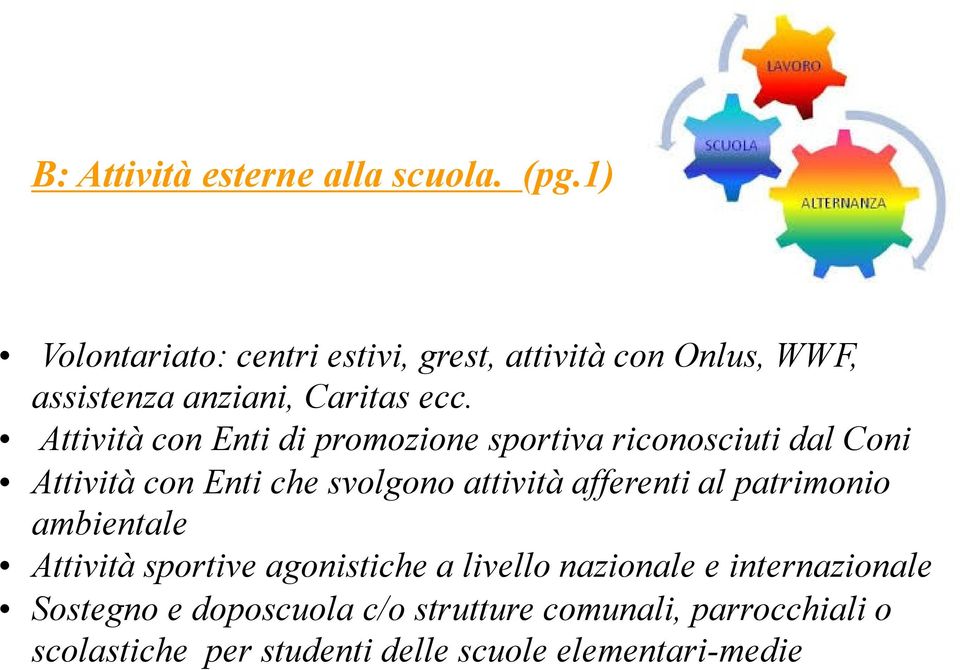 Attività con Enti di promozione sportiva riconosciuti dal Coni Attività con Enti che svolgono attività afferenti