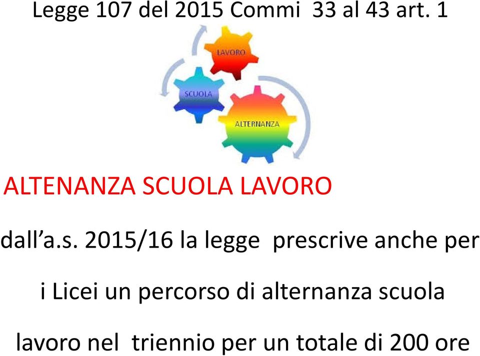 2015/16 la legge prescrive anche per i Licei un