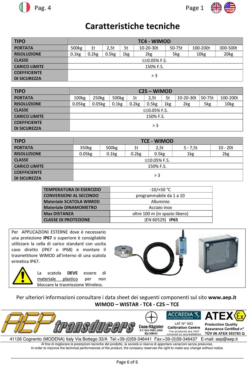 5kg 1kg 2kg 5kg 10kg CLASSE CARICO LIMITE COEFFICIENTE DI SICUREZZA > 3 TIPO TCE - WIMOD PORTATA 350kg 500kg 1t 2,5t 5-7,5t 10-20t RISOLUZIONE 0.05kg 0.1kg 0.2kg 0.