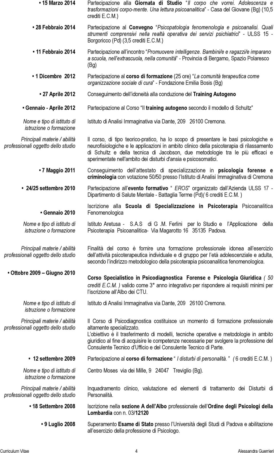 Quali strumenti comprensivi nella realtà operativa dei servizi psichiatrici - ULSS 15 - Borgoricco (Pd) (3,5 crediti E.C.M.) Partecipazione all incontro Promuovere intelligenze.