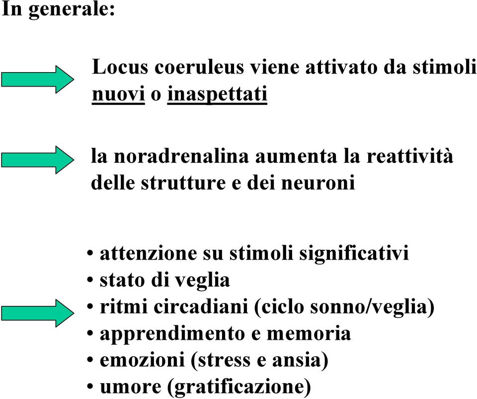 attenzione su stimoli significativi stato di veglia ritmi circadiani (ciclo