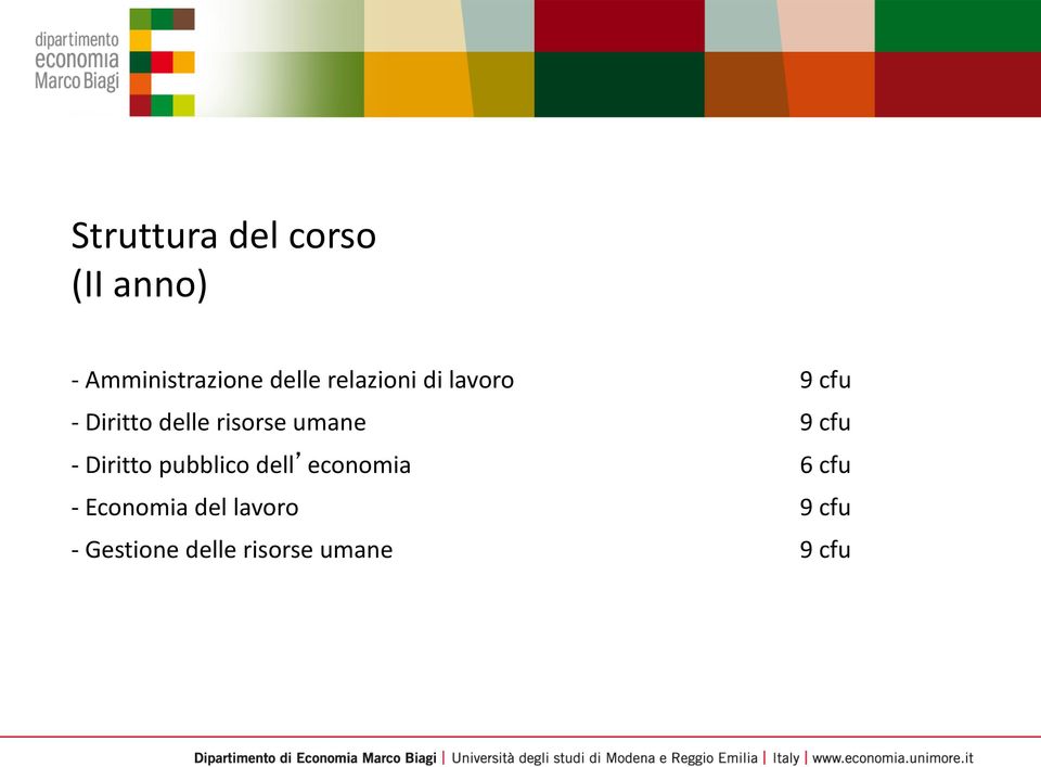 umane 9 cfu - Diritto pubblico dell economia 6 cfu -