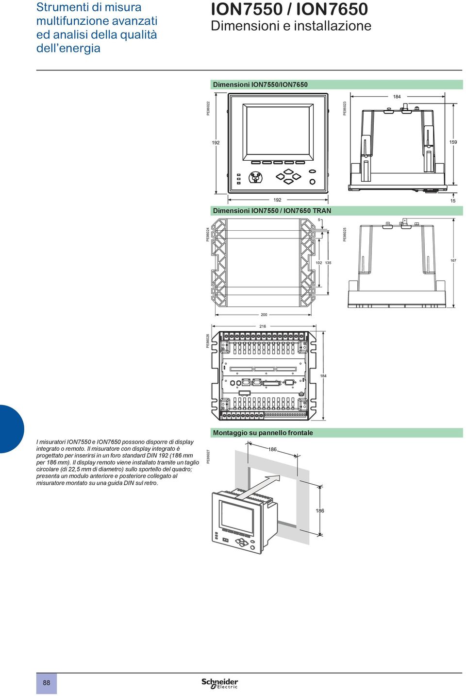 Dimensioni ION7550/ION7650 PE86022 PE86023 Dimensioni ION7550 /