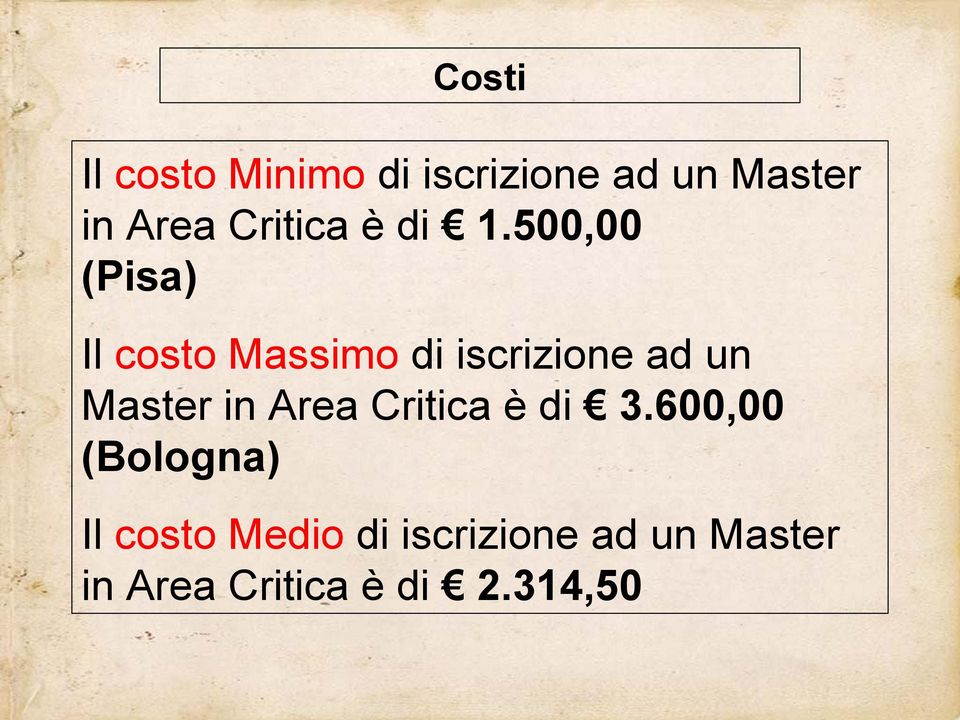 5, (Pisa) Il costo Massimo di iscrizione ad un Master in