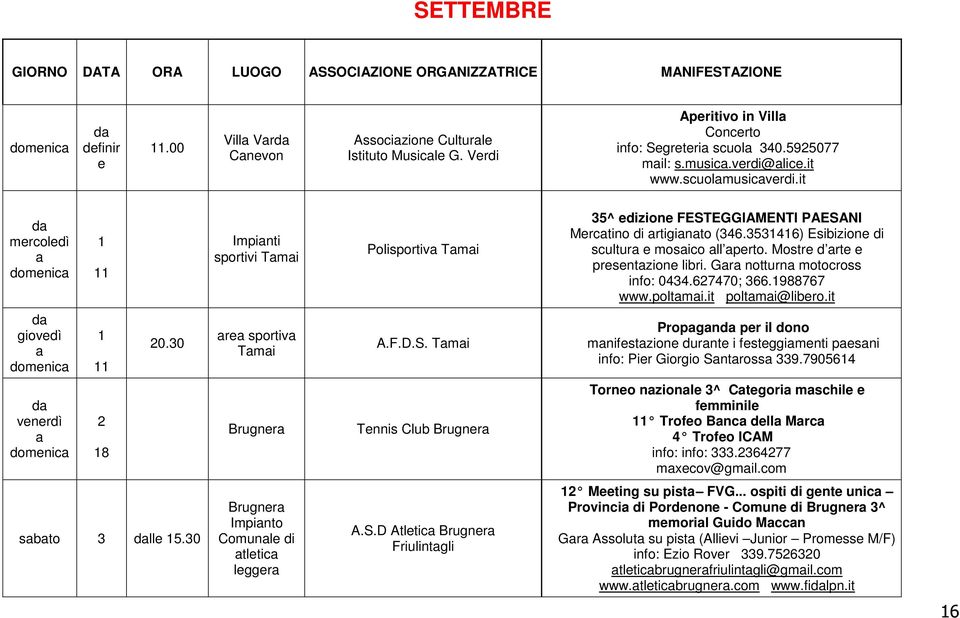 3531416) Esibizione di scultur e mosico ll perto. Mostre d rte e presentzione libri. Gr notturn motocross info: 0434.627470; 366.1988767 www.poltmi.it poltmi@libero.it giovedì 1 11 20.