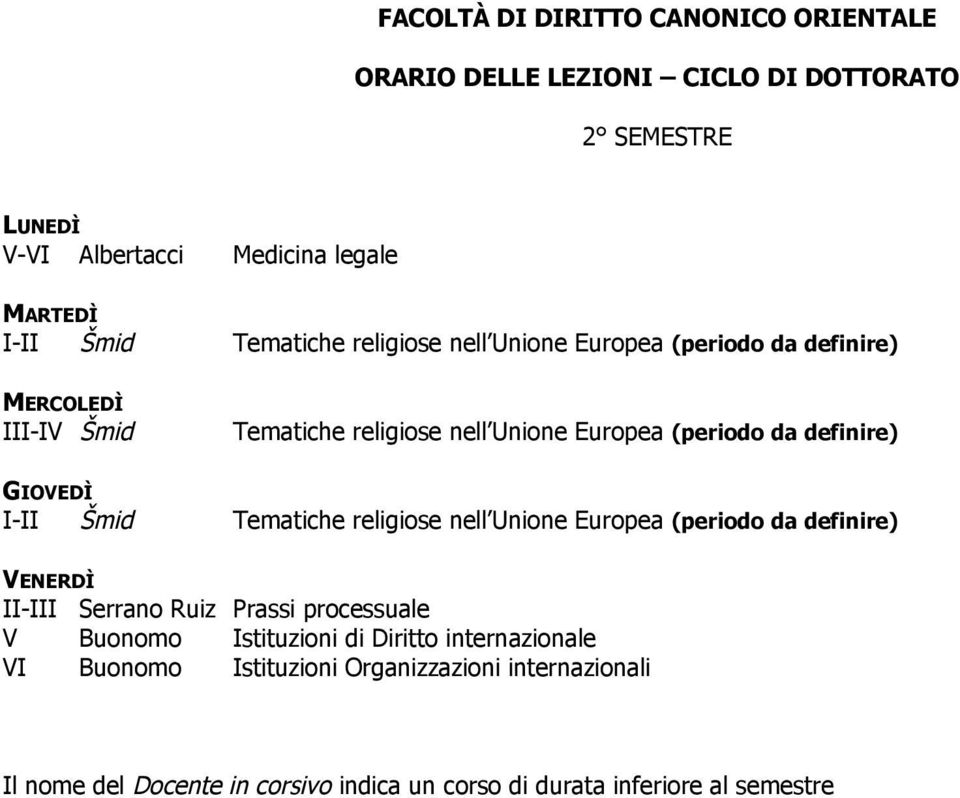 definire) Šmid Tematiche religiose nell Unione Europea (periodo da definire) II Serrano Ruiz Prassi