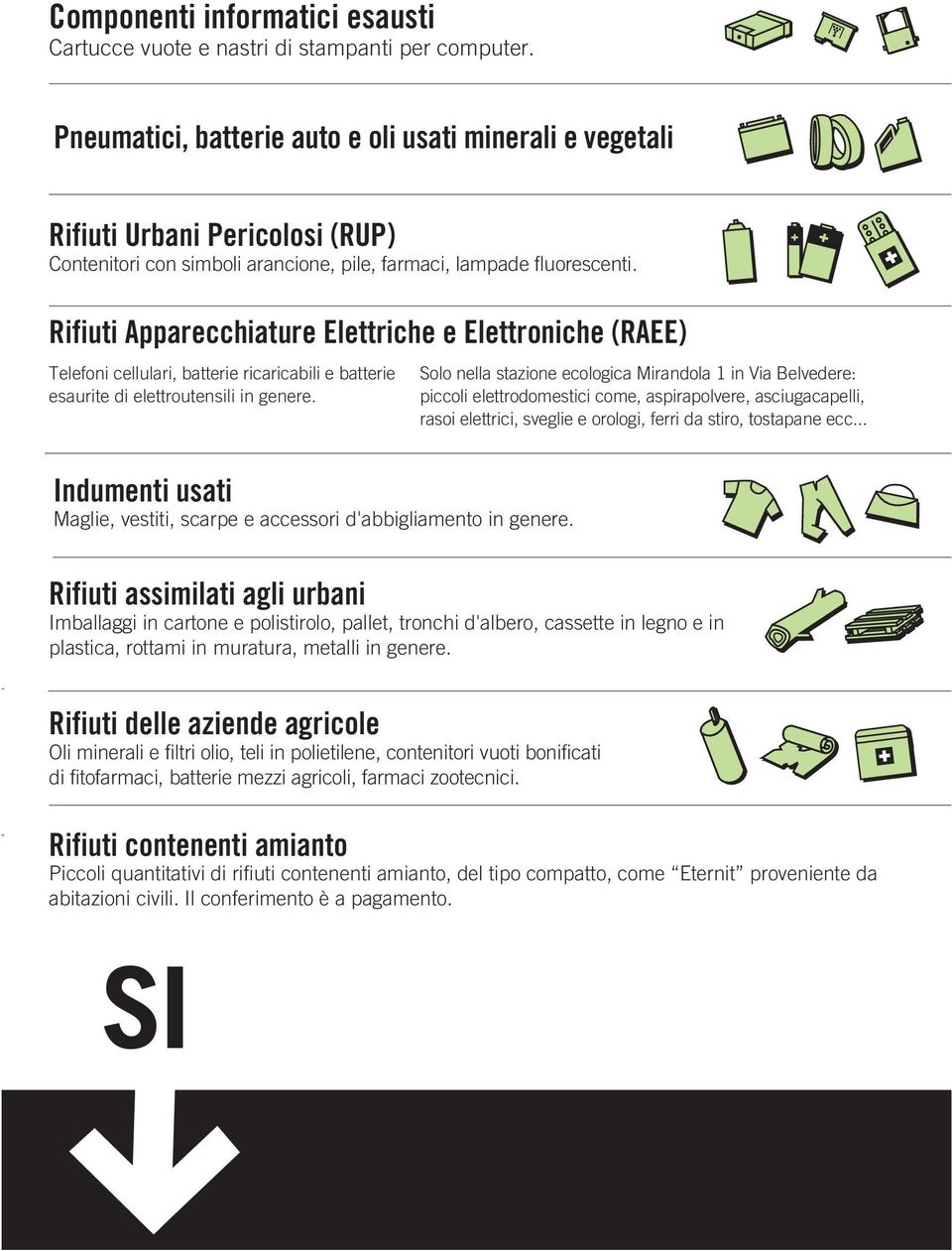 Rifiuti Apparecchiature Elettriche e Elettroniche (RAEE) Telefoni cellulari, batterie ricaricabili e batterie esaurite di elettroutensili in genere.