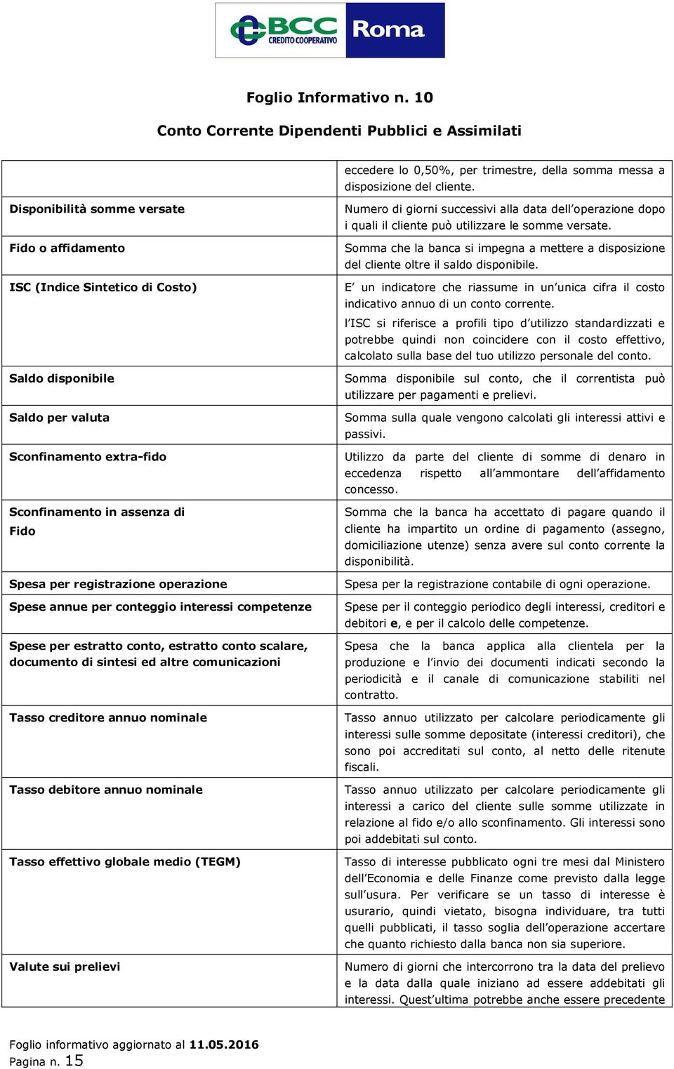 operazione Spese annue per conteggio interessi competenze Spese per estratto conto, estratto conto scalare, documento di sintesi ed altre comunicazioni Tasso creditore annuo nominale Tasso debitore