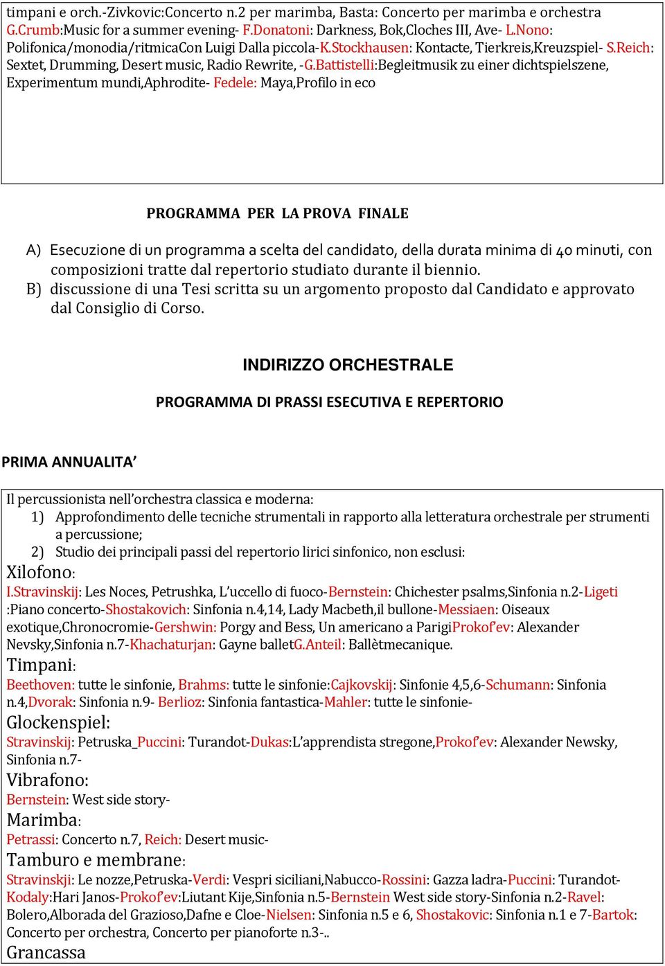 Battistelli:Begleitmusik zu einer dichtspielszene, Experimentum mundi,aphrodite Fedele: Maya,Profilo in eco PROGRAMMA PER LA PROVA FINALE A) Esecuzione di un programma a scelta del candidato, della