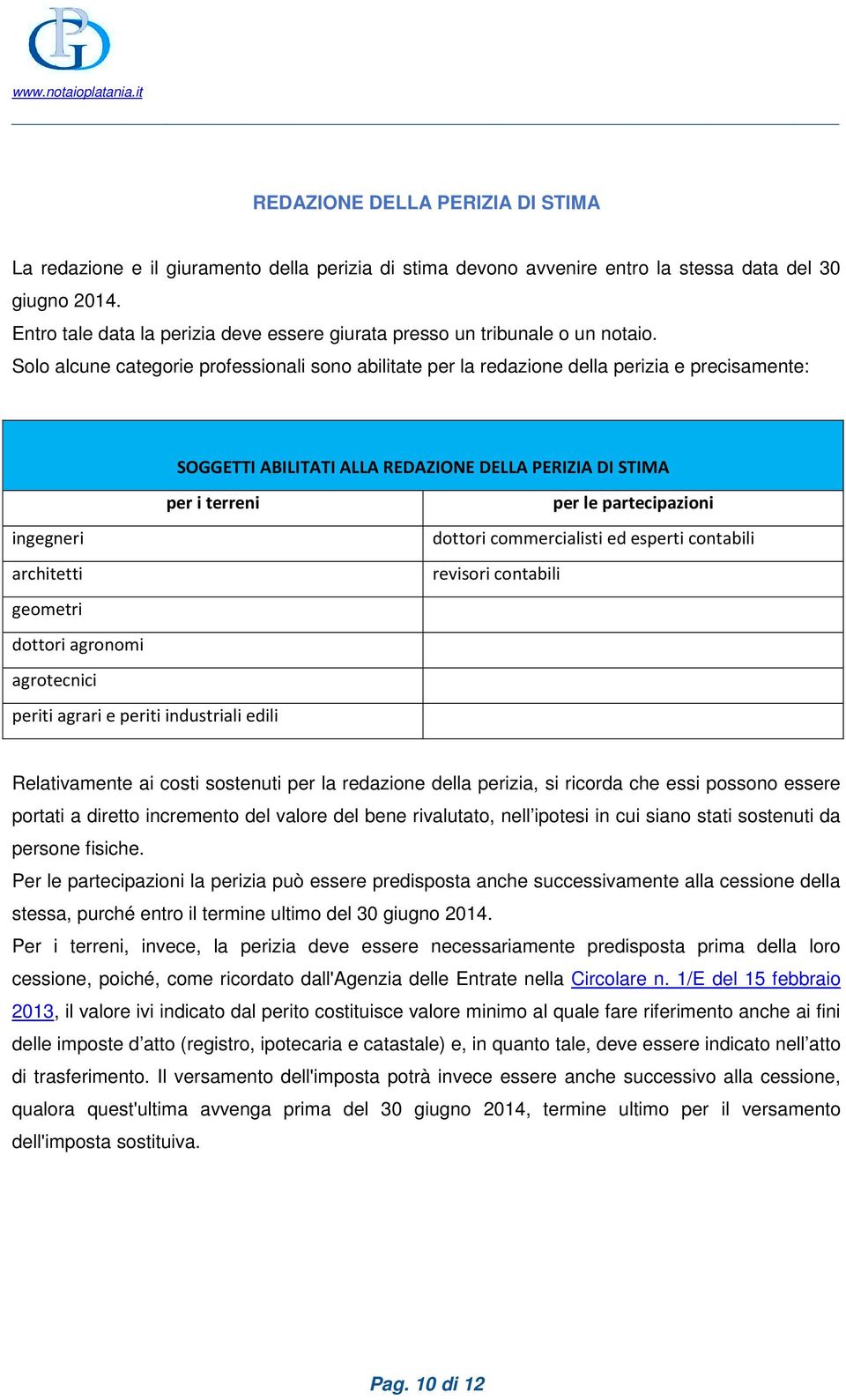 Solo alcune categorie professionali sono abilitate per la redazione della perizia e precisamente: SOGGETTI ABILITATI ALLA REDAZIONE DELLA PERIZIA DI STIMA per i terreni ingegneri architetti geometri