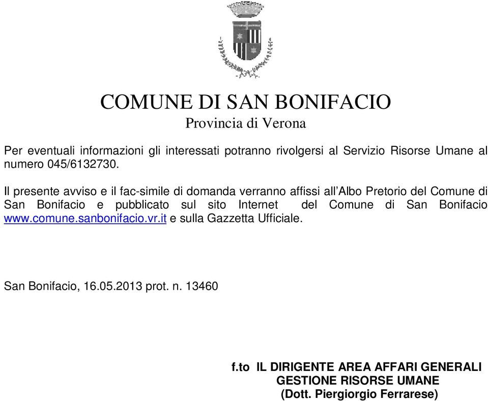 pubblicato sul sito Internet del Comune di San Bonifacio www.comune.sanbonifacio.vr.it e sulla Gazzetta Ufficiale.