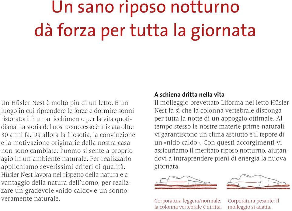 Per relizzrlo pplichimo severissimi criteri di qulità. Hüsler Nest lvor el rispetto dell tur e vtggio dell tur dell uomo, per relizzre u grdevole «ido cldo» e u soo vermete turle.