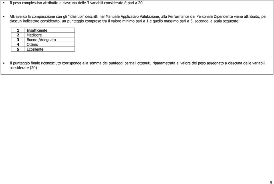 valore minimo pari a e quello massimo pari a, secondo la scala seguente: Insufficiente Mediocre Buono /Adeguato Ottimo Eccellente Il punteggio finale