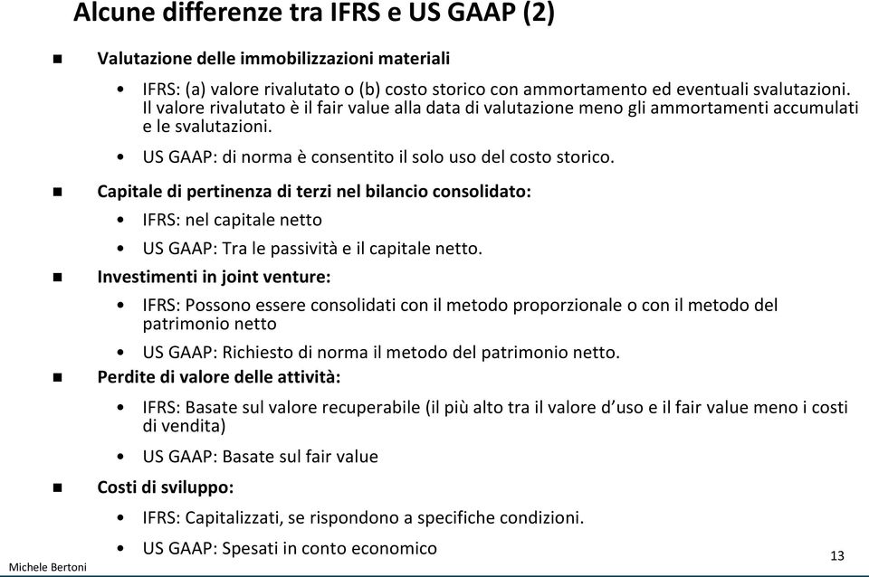 Capitale di pertinenza di terzi nel bilancio consolidato: IFRS: nel capitale netto US GAAP: Tra le passività e il capitale netto.