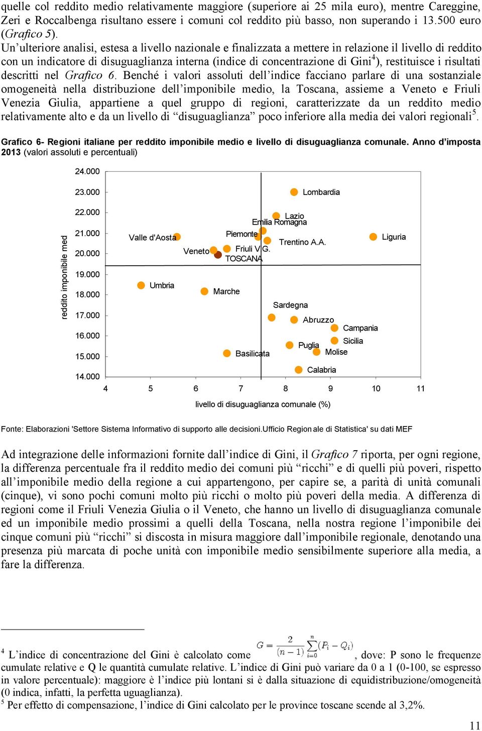 Un ulteriore analisi, estesa a livello nazionale e finalizzata a mettere in relazione il livello di reddito con un indicatore di disuguaglianza interna (indice di concentrazione di Gini 4 ),