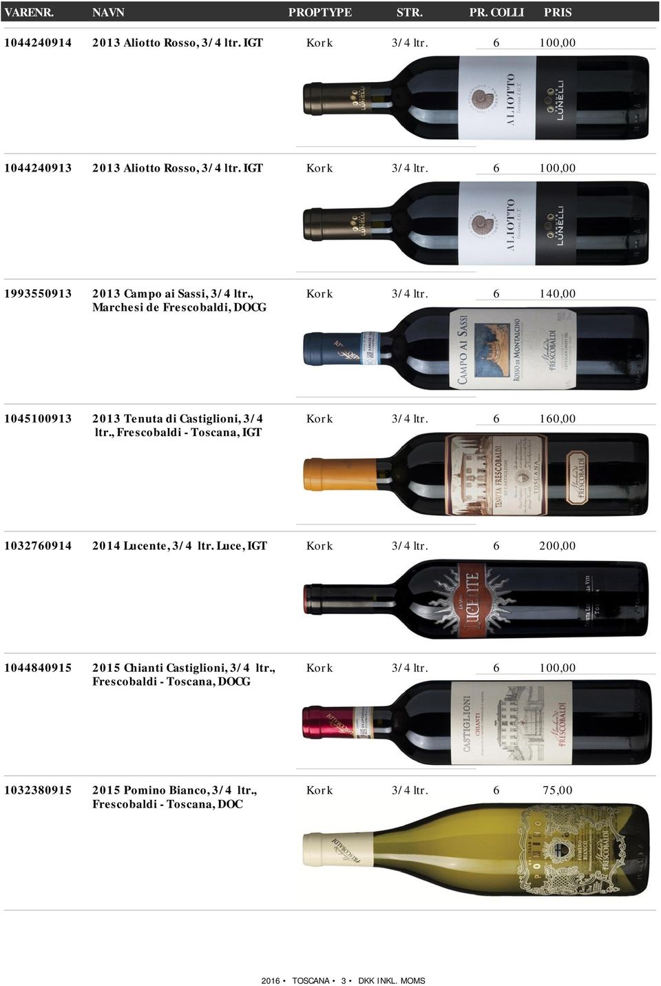 6 160,00 1032760914 2014 Lucente, 3/4 ltr. Luce, IGT Kork 3/4 ltr. 6 200,00 1044840915 2015 Chianti Castiglioni, 3/4 ltr., Kork 3/4 ltr.