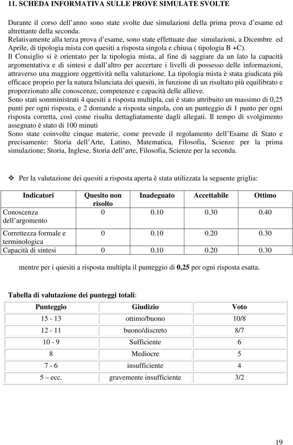 Il Consiglio si è orientato per la tipologia mista, al fine di saggiare da un lato la capacità argomentativa e di sintesi e dall altro per accertare i livelli di possesso delle informazioni,