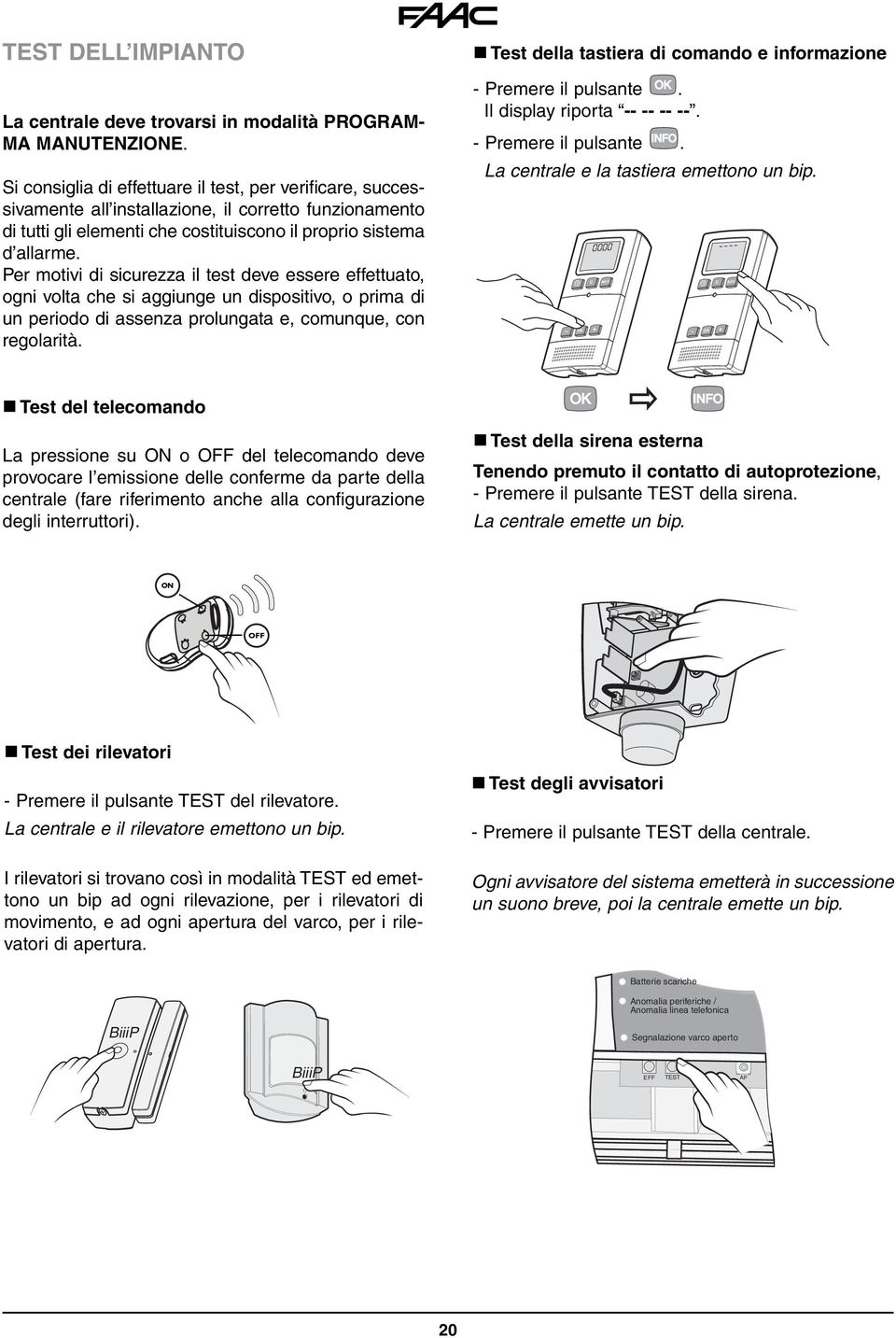 Per motivi di sicurezza il test deve essere effettuato, ogni volta che si aggiunge un dispositivo, o prima di un periodo di assenza prolungata e, comunque, con regolarità.