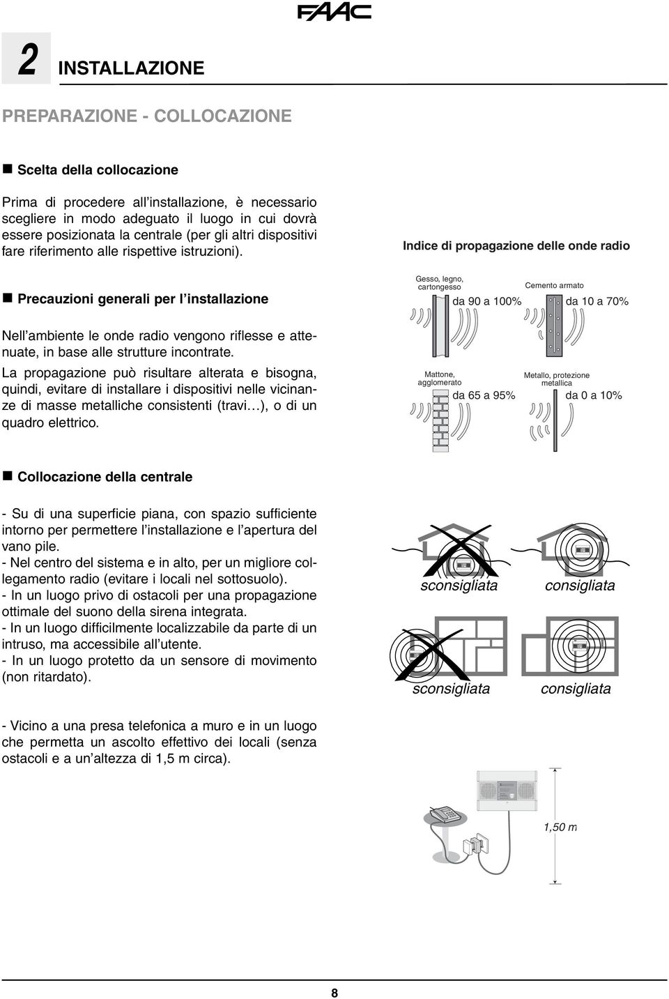 2 INSTALLAZIONE PREPARAZIONE - COLLOCAZIONE Scelta della collocazione Prima di procedere all installazione, è necessario scegliere in modo adeguato il luogo in cui dovrà essere posizionata la