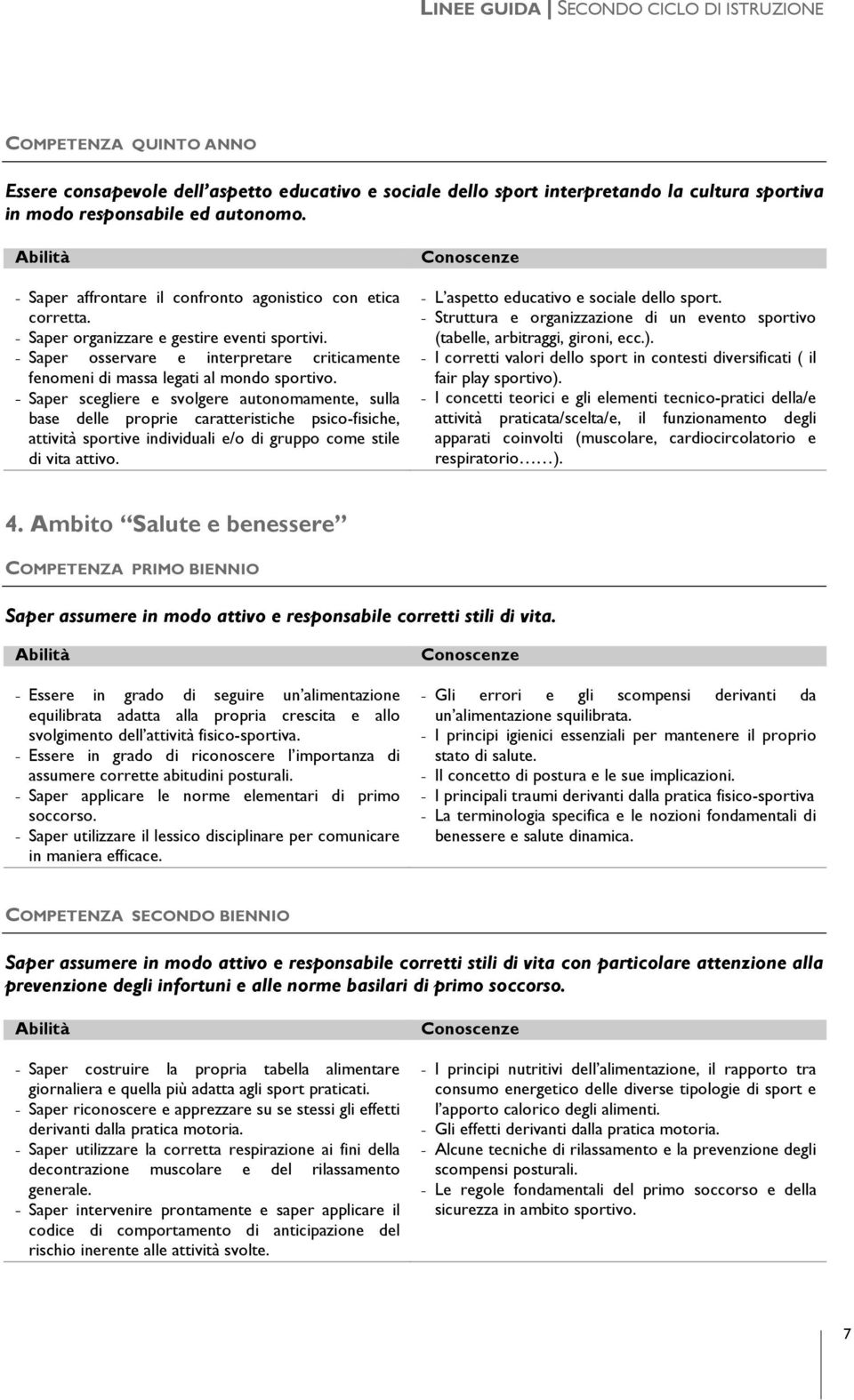 - Saper scegliere e svolgere autonomamente, sulla base delle proprie caratteristiche psico-fisiche, attività sportive individuali e/o di gruppo come stile di vita attivo.