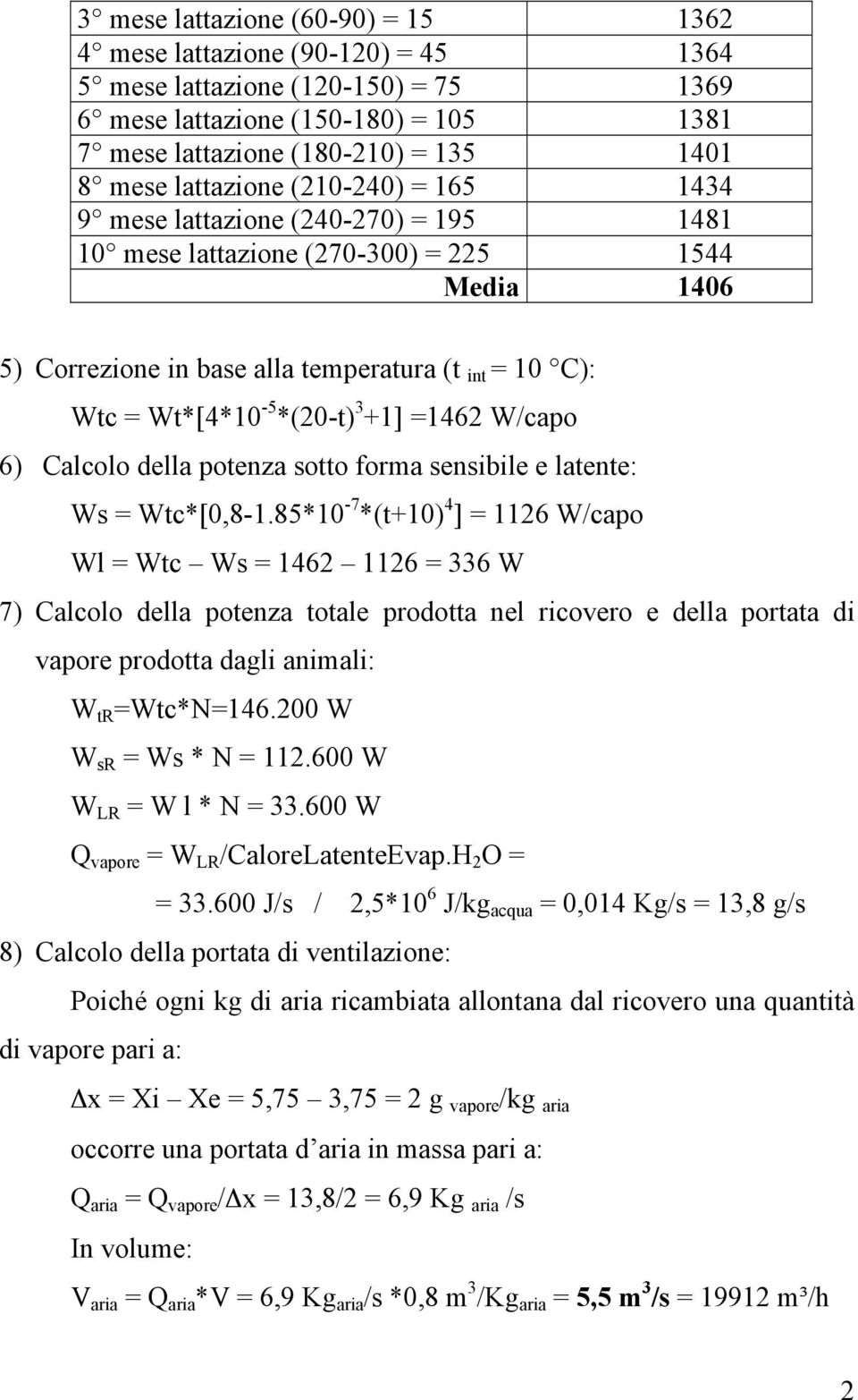 *(20-t) 3 +1] =1462 W/capo 6) Calcolo della potenza sotto forma sensibile e latente: Ws = Wtc*[0,8-1.